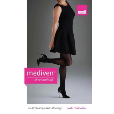 Meia Medi Sheer & Soft, cor preta, Meia-calça, 20-30mmHg, Média Compressão (Ponteira Fechada)